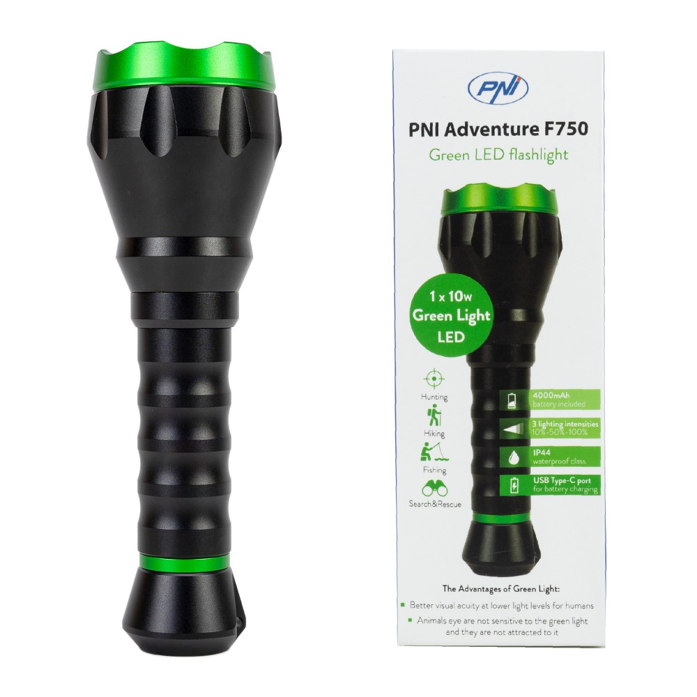 Lanterna PNI Adventure F750 Green Light din aluminiu