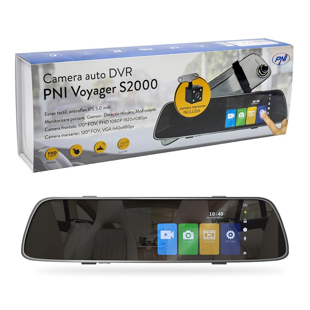 Camera auto dubla DVR PNI Voyager S2000 Full HD tip oglinda unghi 170 grade touchscreen IPS