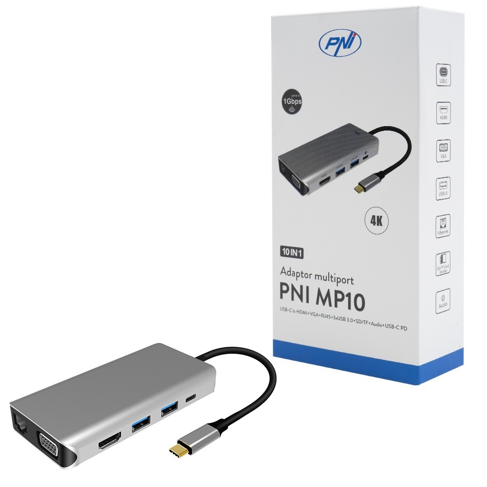 Adaptor multiport PNI MP10 USB-C la HDMI